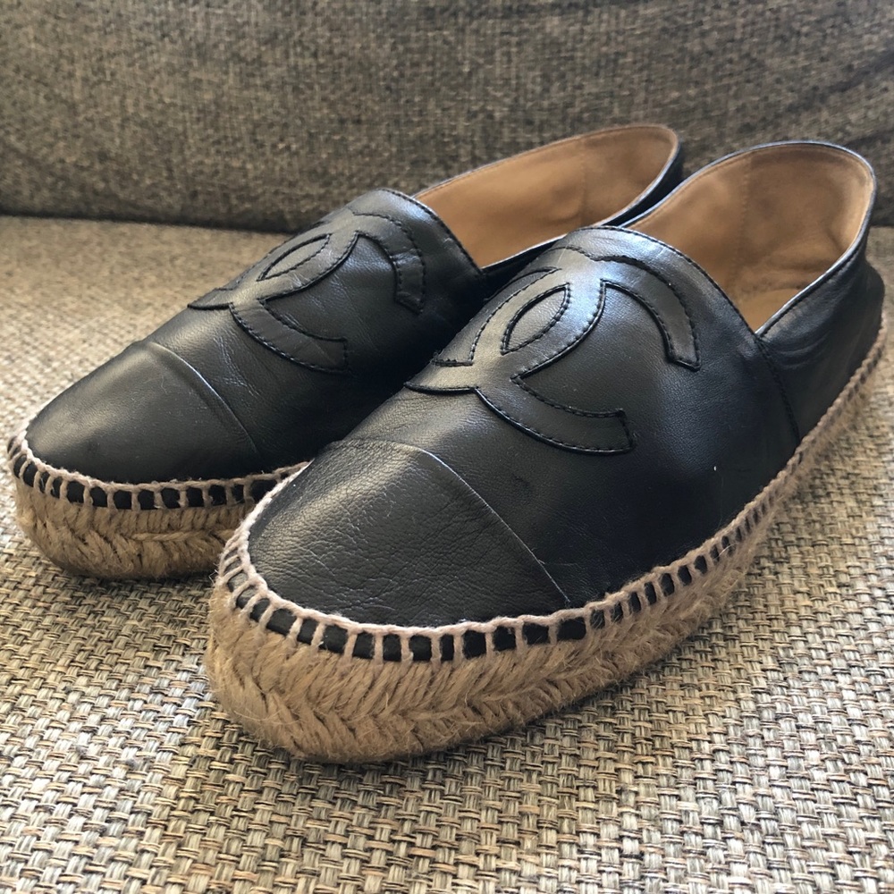 Chanel Black Lambskin Espadrilles